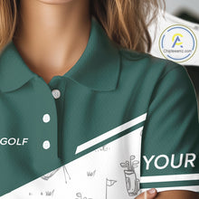 Load image into Gallery viewer, Green White Golf Pattern Womens Golf Tops Custom Ladies Golf Shirts, Green Golf Tops NHT884