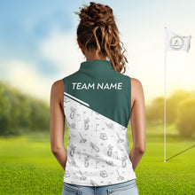 Load image into Gallery viewer, Green White Golf Pattern Sleeveless Womens Golf Tops Custom Ladies Golf Shirts, Green Golf Tops NHT884