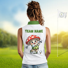 Load image into Gallery viewer, Funny Cartoon Mushroom Sleeveless Womens Golf Polo Shirt White Argyle Green Pattern Golf Shirt NHT890