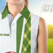 Load image into Gallery viewer, Funny Cartoon Mushroom Sleeveless Womens Golf Polo Shirt White Argyle Green Pattern Golf Shirt NHT890