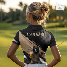 Load image into Gallery viewer, Funny Raccoon Golf Polo Shirt Custom Name Golf Beer Polo Gift For Women Black Beige Golf Jersey  NHT891
