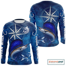 Load image into Gallery viewer, Sailfish Fishing Shirt Long Sleeve Gift For Men – Deep Sea Angler Ocean Compass Design 