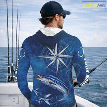Load image into Gallery viewer, Wahoo Fishing Shirt Long Sleeve Hooded Gift For Men – Deep Sea Angler Ocean Compass Design