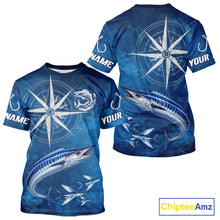 Load image into Gallery viewer, Wahoo Short Sleeve Fishing T-Shirts Gift For Men – Deep Sea Angler Ocean Compass Design