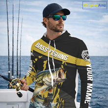 Load image into Gallery viewer, Custom Largemouth Bass Fishing Jerseys, Largemouth Bass Hooded Fishing Shirts Long Sleeve For Men|Yellow NHT728
