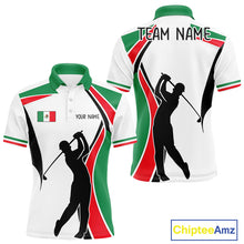 Load image into Gallery viewer, Mexican Flag White Golf Pattern Mens Polo Shirt Patriotic Mens Golf Shirt Mexico Golf Gifts NHT737