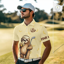 Load image into Gallery viewer, Funny Sloth Banana Mens Golf Polo Shirt Custom Golf Jerseys, Golf Apparel Gift For Golf Lovers NHT907