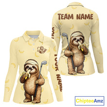 Load image into Gallery viewer, Funny Sloth Banana Womens Golf Polo Shirt Custom Golf Jerseys, Golf Apparel Gift For Golf Lovers NHT907