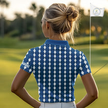 Load image into Gallery viewer, Womens Golf Polo Shirt Custom Photo Face Blue Argyle Plaid Pattern, Mother's Day Golfing Gifts NHT742