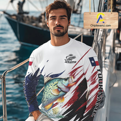 Custom Texas Flag Crappie Fishing Shirts, Texas Crappie Fishing Shirts Long Sleeve For Team NHT910
