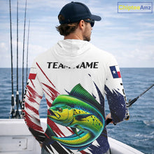 Load image into Gallery viewer, Custom Texas Flag Mahi Mahi Fishing Shirts, Texas Dolphin Fishing Shirts Long Sleeve Hooded For Team NHT915