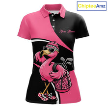Load image into Gallery viewer, Funny Pink Flamingo Golf Polo Shirt For Womens, Custom Flamingo Golf Shirt For Team NHT543
