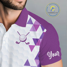 Load image into Gallery viewer, Custom Purple Geometric Mens Golf Polo Shirt, Personalized Team Name Golf Polo Shirt NHT554