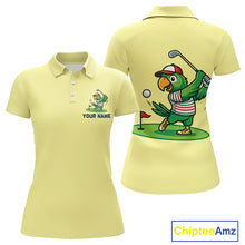 Load image into Gallery viewer, Personalized Womens Golf Polo Shirt Custom Name Funny Green Parrot Design|Yellow 