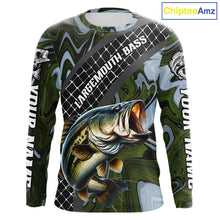 Load image into Gallery viewer, Largemouth Bass Fishing Shirts Long Sleeve Abstract Green Camo Performance Jersey For Men NHT922
