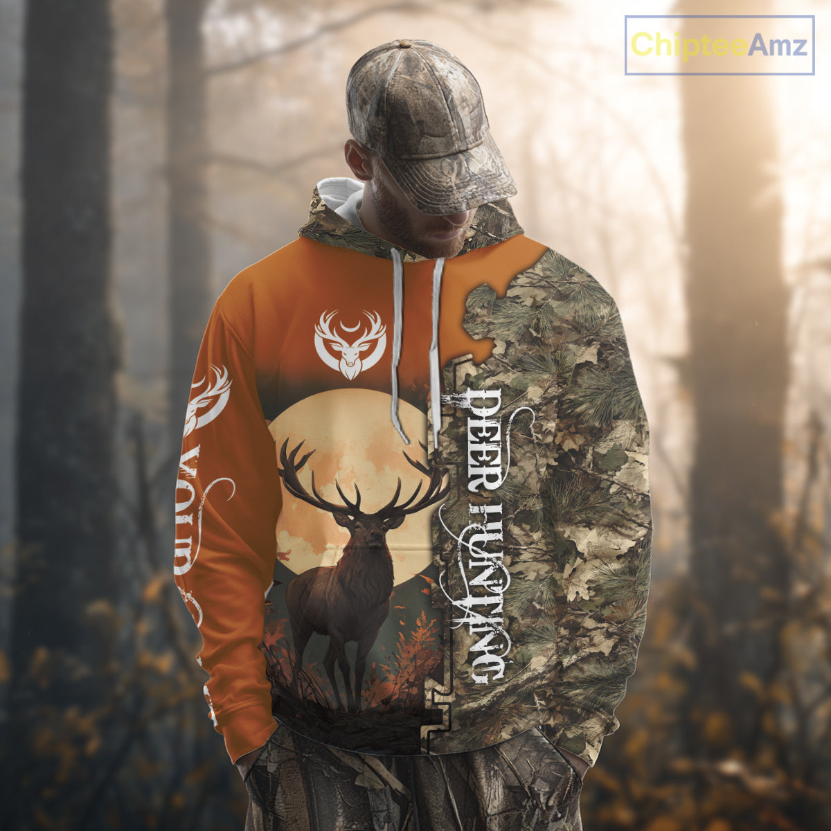 Best Orange Camo Deer Hunting Clothes 3D Full Print Full Moon Buck Design For Deer Hunters NHT41