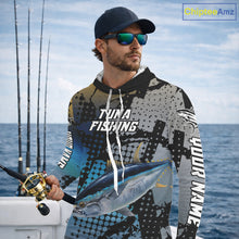 Load image into Gallery viewer, Tuna Hooded Fishing Shirt Blue Camo Custom Name, Tuna Fishing Team Jerseys NHT476