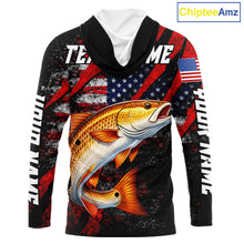 Load image into Gallery viewer, Patriotic Redfish Fishing Jersey, Fishing Shirts Hooded Long Sleeve Custom Name For Men NHT485