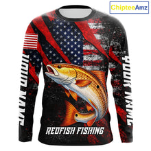 Load image into Gallery viewer, Patriotic Redfish Fishing Jersey, Fishing Shirts Long Sleeve Custom Name For Men NHT485
