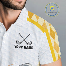 Load image into Gallery viewer, Custom Yellow &amp; White Funny Duck Golf Shirt For Mens, Golf Jersey Argyle Pattern For Mens NHT559