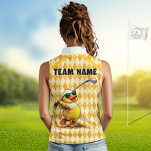 Load image into Gallery viewer, Custom Yellow &amp; White Funny Duck Golf Shirt For Womens Sleeveless, Golf Jersey Argyle Pattern For Womens NHT559