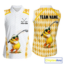 Load image into Gallery viewer, Custom Yellow &amp; White Funny Duck Golf Shirt For Womens Sleeveless, Golf Jersey Argyle Pattern For Womens NHT559