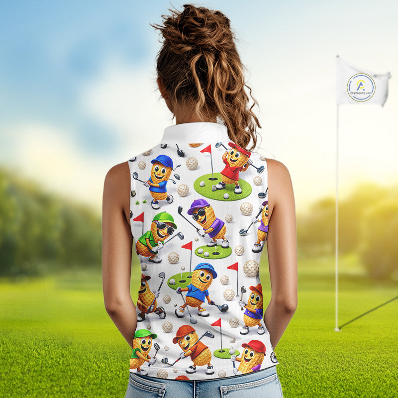 Peanut Womens Sleeveless Golf Polo Shirt, Funny Peanut Golf Shirt Cool Golf Apparel NHT563