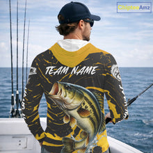 Load image into Gallery viewer, Custom Largemouth Bass Fishing Shirts Long Sleeve Hooded – Performance Tournament Jersey For Men| Yellow NHT770