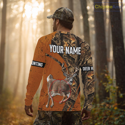Orange Camo Deer Hunting Shirt, Deer with Scope Silhouette, Whitetail Season NHT238