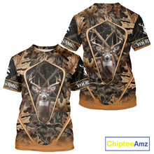 Load image into Gallery viewer, Personalized Whitetail Deer Hunting 3D All Over Printed Hoodie Brown Autumn Leaves Camo NHT314