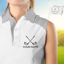 Load image into Gallery viewer, Personalized Golf Ball Sleeveless Polo Shirt Gray Golf Pattern Custom Name Golf Polo For Womens NHT950