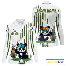 Load image into Gallery viewer, Custom Name Cool Panda Golf Polo Shirt  Funny Bamboo Panda Golfing Apparel