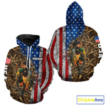 Load image into Gallery viewer, Mallard Duck Hunting Shirt Personalized Camo With German Shorthaired Pointer US Flag Clothes NHT160