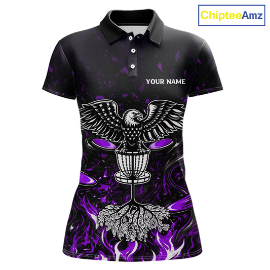 Personalized Womens Disc Golf Polo Shirt With Eagle Design, Customizable Name, Unisex Sports Jersey For Womens|Purple NHT813