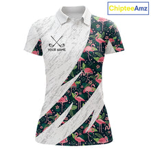 Load image into Gallery viewer, Flamingo Womens Golf Polo Shirts, Colorful Tropical Flamingo Pattern, Tropical Golf Shirt NHT590