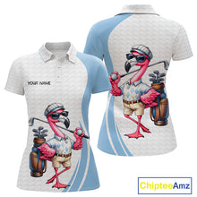 Load image into Gallery viewer, Blue Funny Flamingo Polo Shirt For Womens, Golf Polo Shirts Custom Name, Flamingo Golf Shirts NHT594