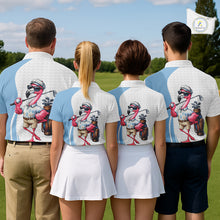 Load image into Gallery viewer, Blue Funny Flamingo Polo Shirt For Womens, Golf Polo Shirts Custom Name, Flamingo Golf Shirts NHT594