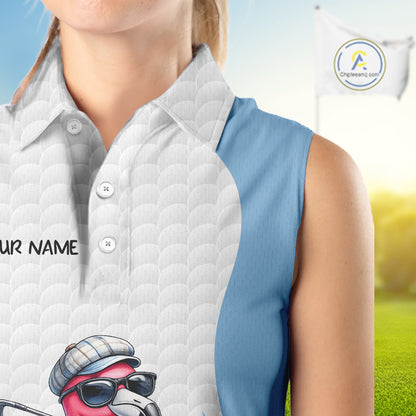 Blue Funny Flamingo Polo Shirt, Golf Polo Shirts Custom Name, Flamingo Golf Shirts NHT594