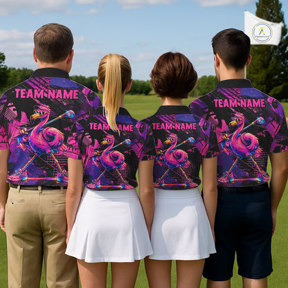 Funny Neon Flamingo Womens Golf Polo Shirt – Custom Personalized Golf Team Apparel NHT1134