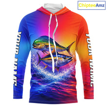 Load image into Gallery viewer, Personalized Mahi Mahi, Tuna Neon Performance Hooded Fishing Shirt, Offshore Tournament Shirts NHT599