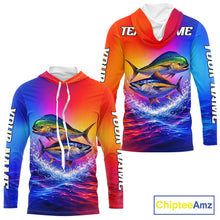 Load image into Gallery viewer, Personalized Mahi Mahi, Tuna Neon Performance Hooded Fishing Shirt, Offshore Tournament Shirts NHT599