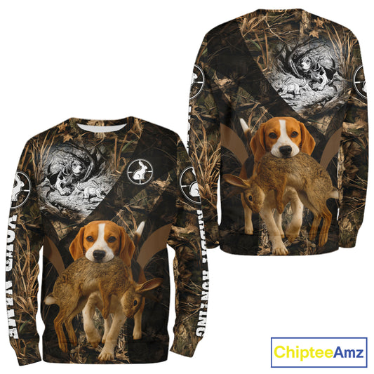 Personalized Rabbit Hunting Beagle Dog Camouflage Custom Name 3D Shirts, Rabbit Hunting Gifts NHT326