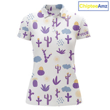Load image into Gallery viewer, Custom Purple Cactus Women's Golf Polo Shirt - Personalized Desert Pattern Performance Golf Jersey NHT980 - Women's Short ...