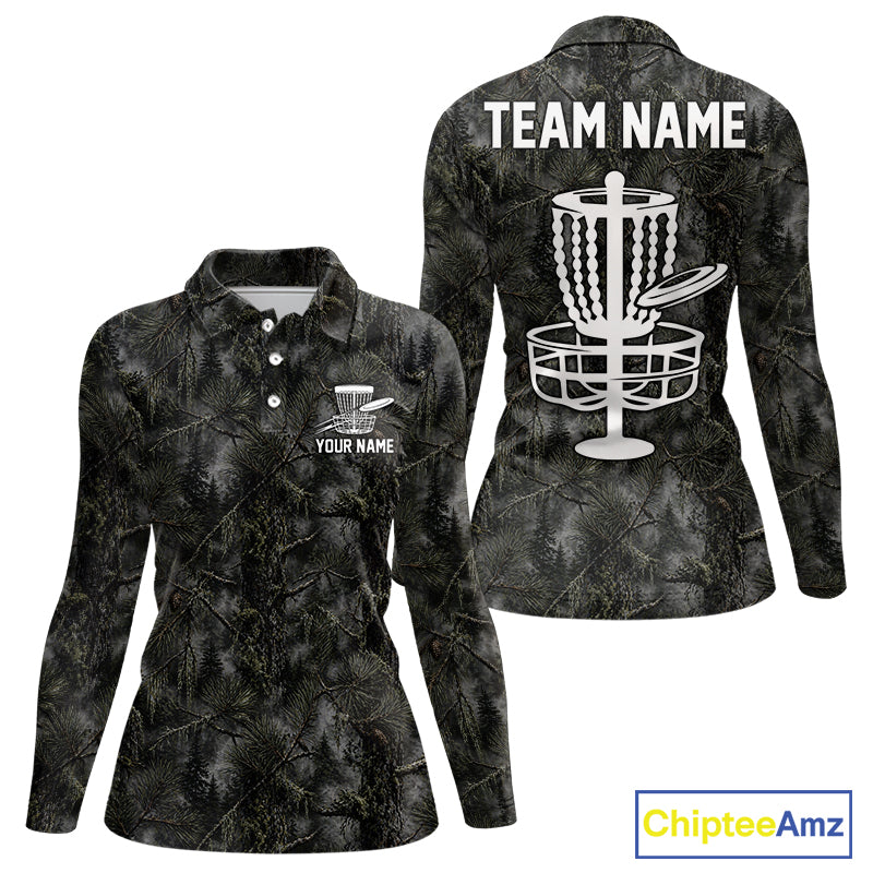 Camo Forest Disc Womens Golf Polo Shirt Custom Name – Forest Camouflage Performance Polo Shirt NHT835