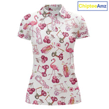 Load image into Gallery viewer, Funny Golf Polo Shirt For Womens Cherry Flamingo Golf Cart Pattern Summer Sport Top NHT841
