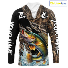 Load image into Gallery viewer, Walleye Fishing Shirts Long Sleeve Hooded Camouflage For Men, Walleye Fishing Apparel NHT434