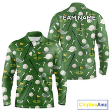 Load image into Gallery viewer, Green Golf Pattern Polo Golf Shirt For Mens Custom Golf Clothes, Best Golf Gifts NHT621