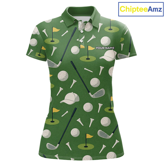 Green Golf Pattern Polo Golf Shirt For Womens Custom Golf Clothes, Best Golf Gifts NHT621
