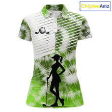 Load image into Gallery viewer, White And Green Womens Tie Dye Golf Polo Shirts Custom Golf Human Golf Team Polo Shirts NHT622