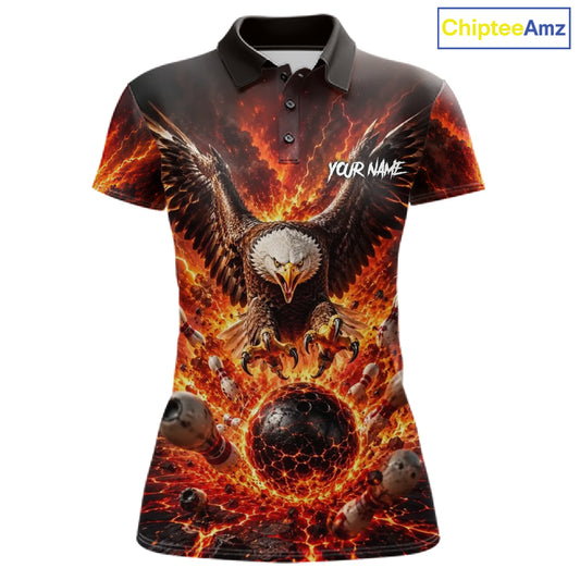 Custom Eagle Fire Flame Personalized Bowling Polo & Quarter-Zip Shirt Gift For Women 